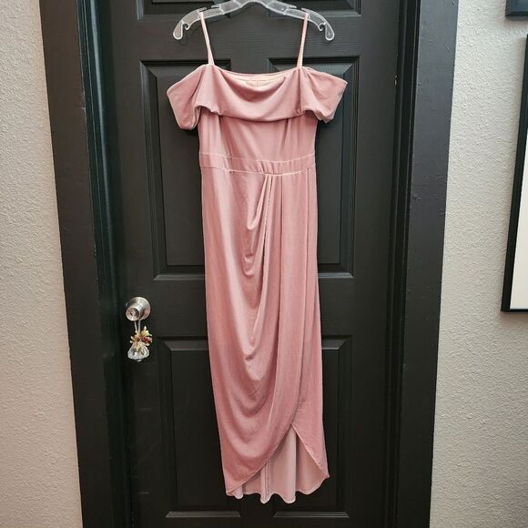 BHLDN Sz. 14 New Edison Velvet Bridesmaid Dress in Blush Mother of the Bride - Picture 4 of 15